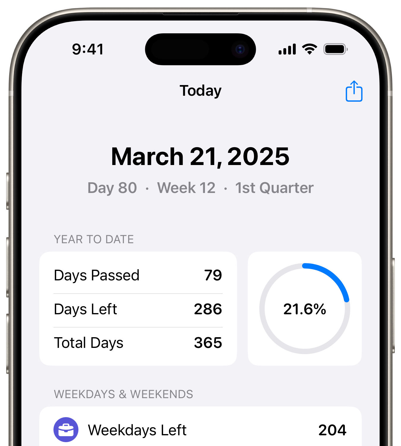 iPhone, top part of screen showing the Calmetric app