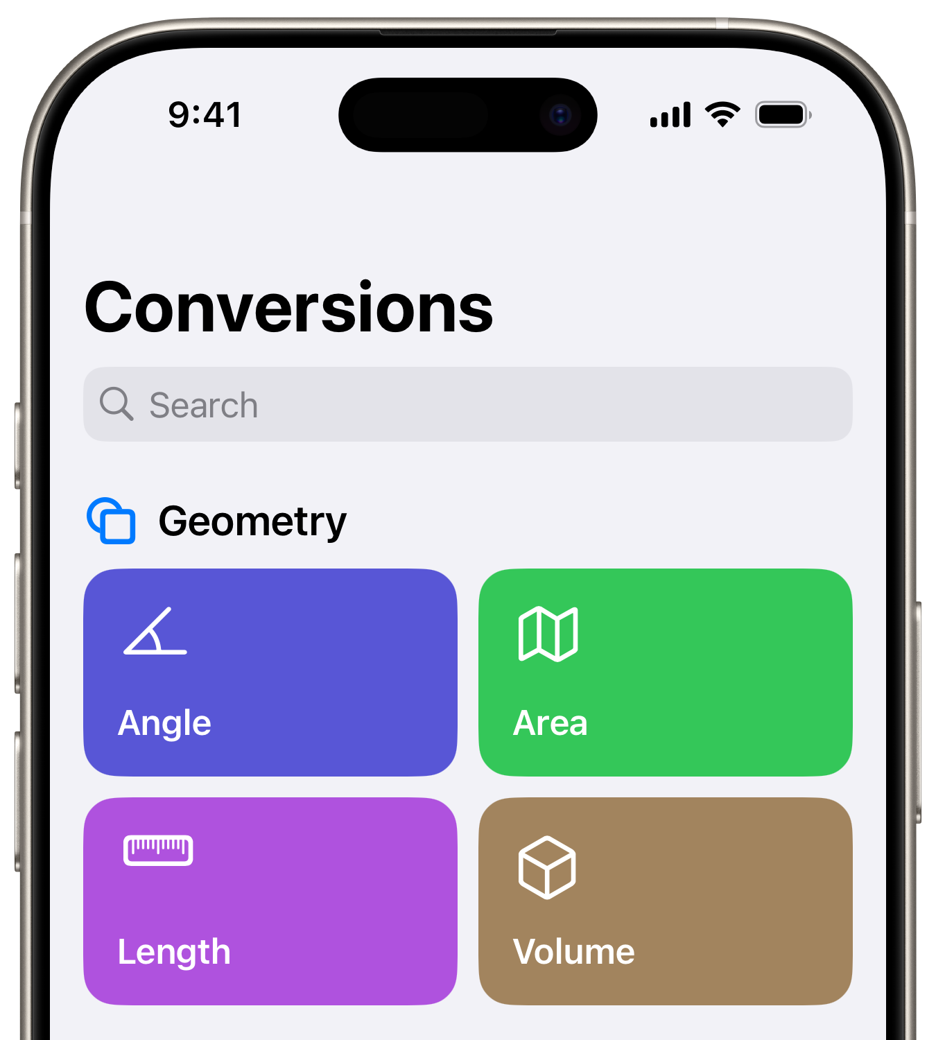 iPhone, top part of screen showing the Conversions app