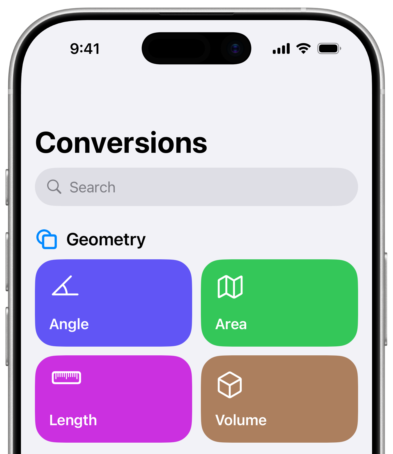 iPhone, top part of screen showing the Conversions app