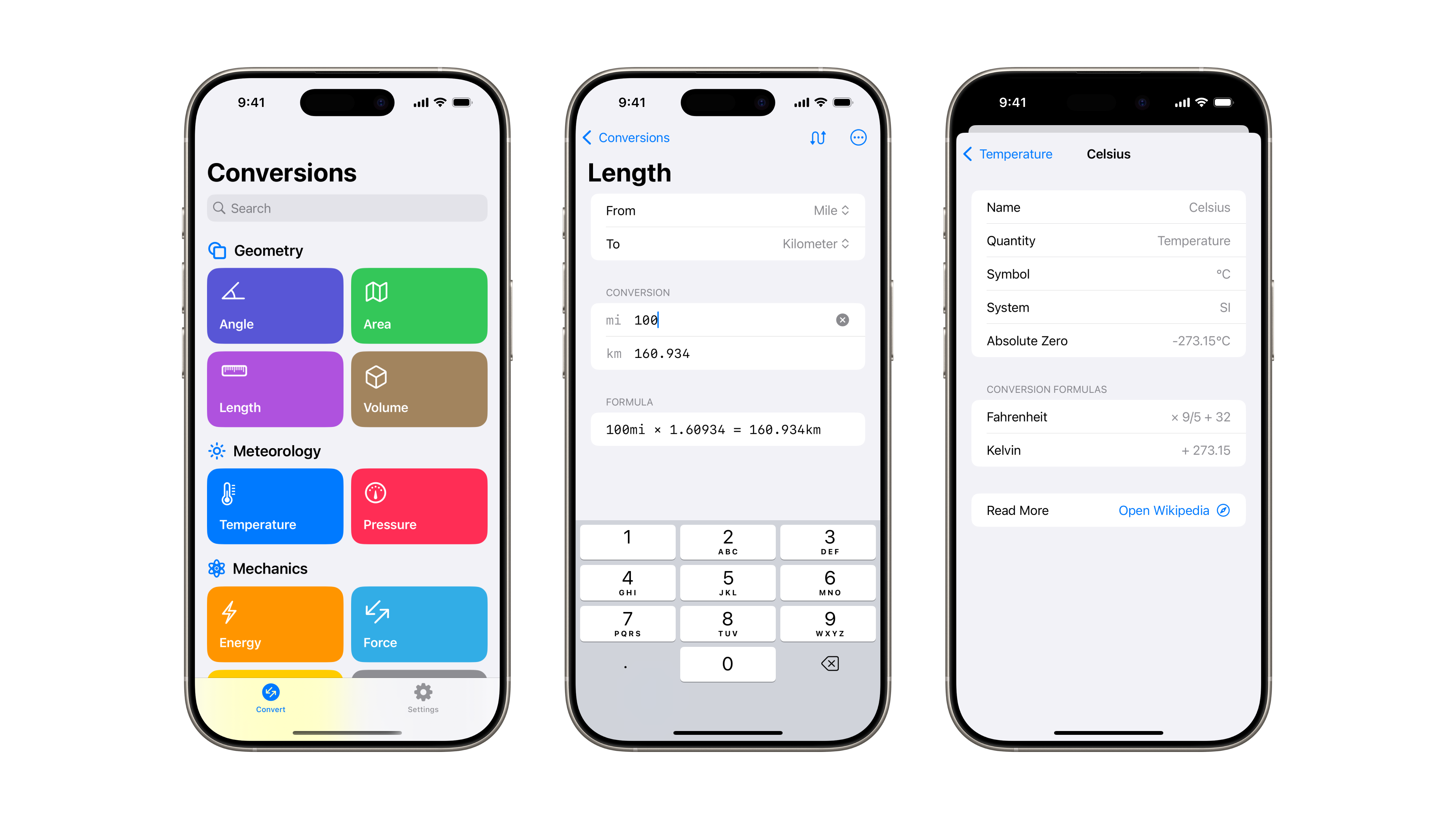 Conversions app screenshots